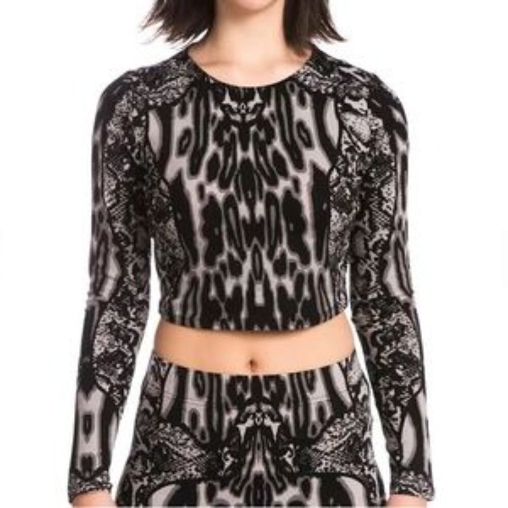 Kardashian Kollection Long Sleeve Cropped Top Animal Print Size L